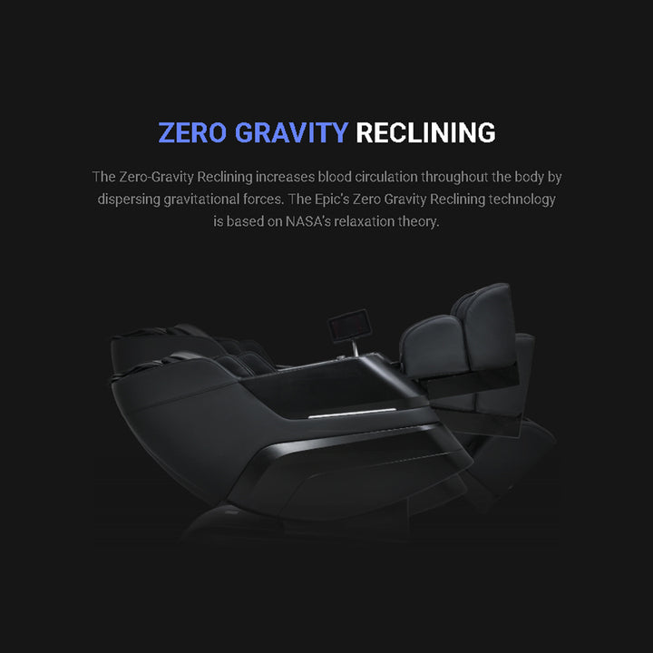 Titan TP-Epic 4D Massage Chair in zero gravity recline position to enhance circulation from Wish Rock Relaxation.