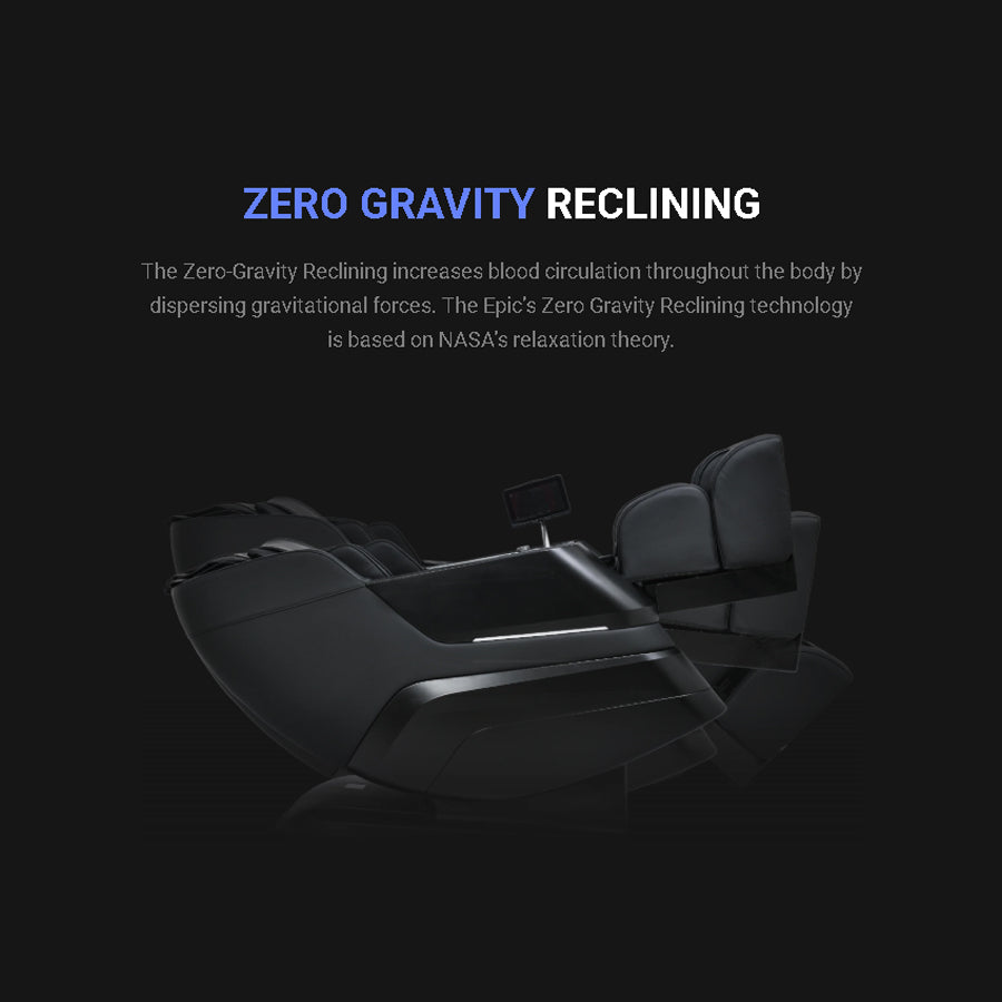 Titan TP-Epic 4D Massage Chair in zero gravity recline position to enhance circulation from Wish Rock Relaxation.