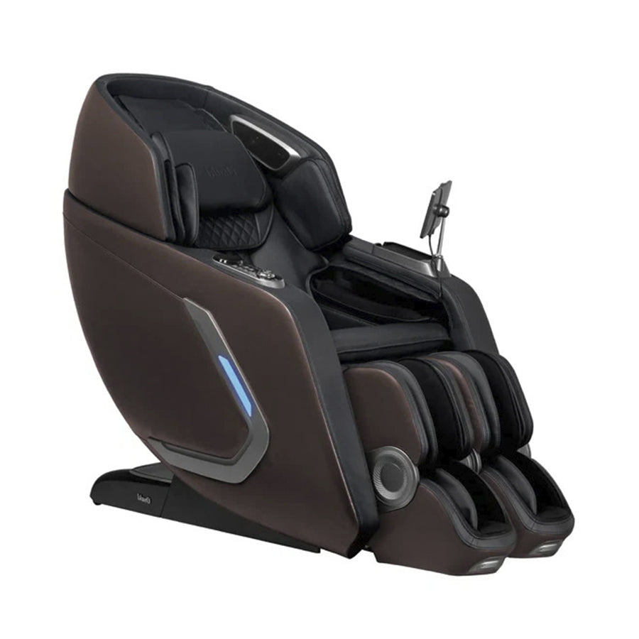 Osaki 4D + 3D Bravo Duo Flex Massage Chair in brown with touchscreen from Wish Rock Relaxation.
