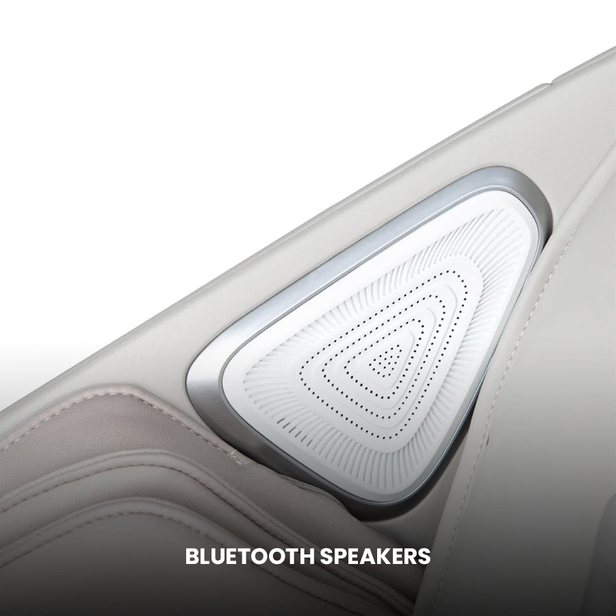 Osaki Kairos Duo 5D+4D Massage Chair side speaker system with modern triangular design.