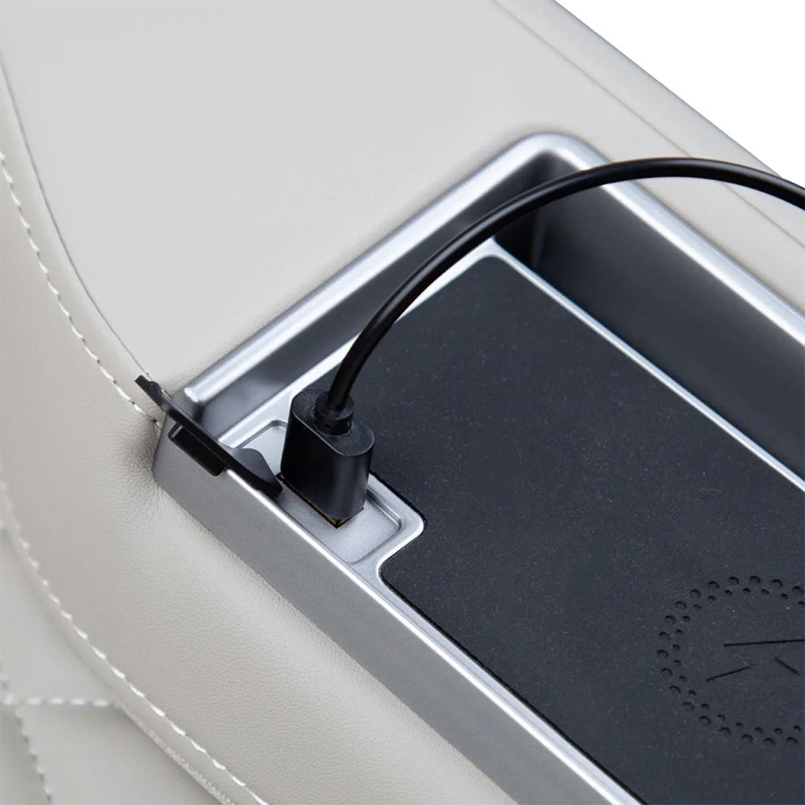 Osaki Kairos Duo 5D+4D Massage Chair USB charging port integrated into armrest.