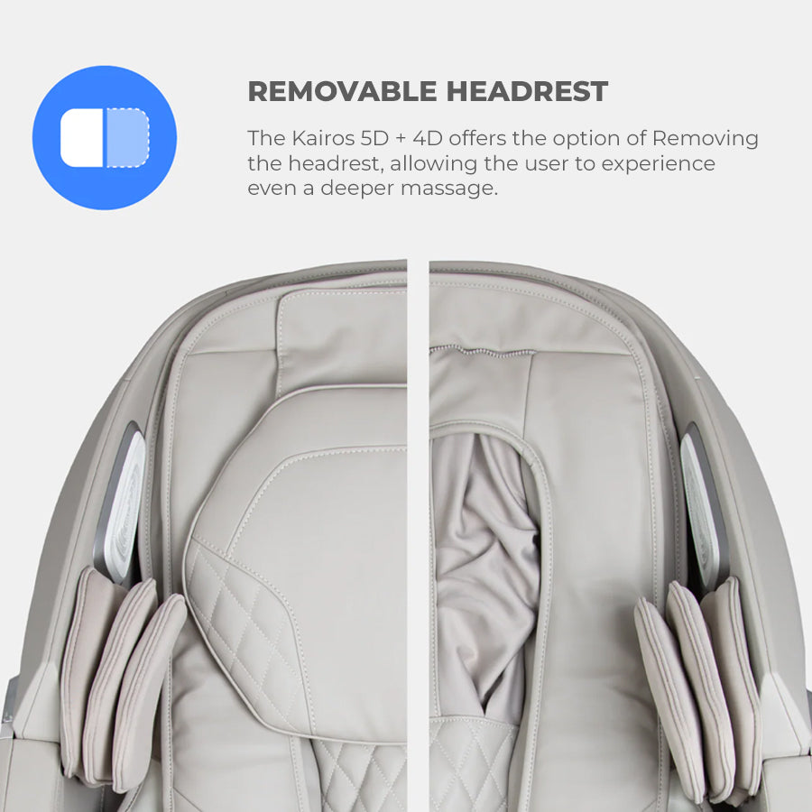 Osaki Kairos Duo 5D+4D Massage Chair with removable headrest for customizable massage depth from Wish Rock Relaxation.