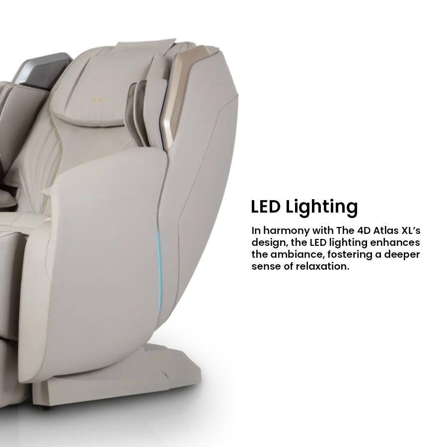 Osaki Atlas XL 4D Massage Chair side panel featuring ambient LED lighting to enhance mood and relaxation from Wish Rock Relaxation.