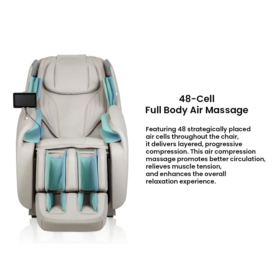 Osaki Atlas XL 4D Massage Chair with 48 air cells shown throughout the body for full-body compression massage from Wish Rock Relaxation.