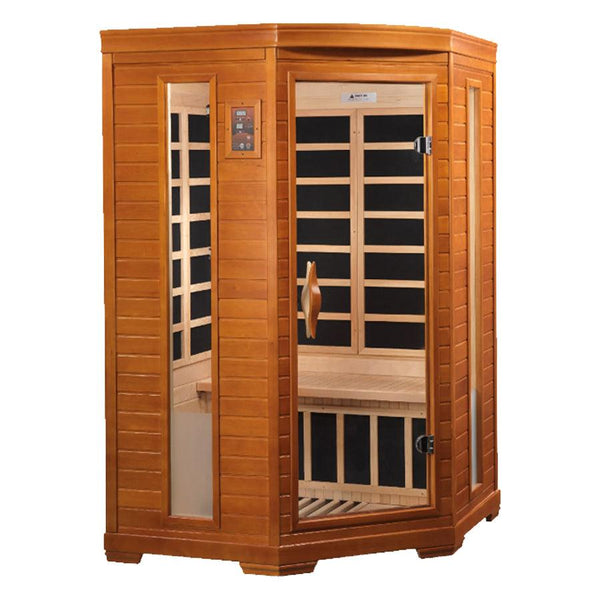 Dynamic Heming 2-Person Corner Low EMF FAR Infrared Sauna - Canadian Hemlock - Wish Rock Relaxation