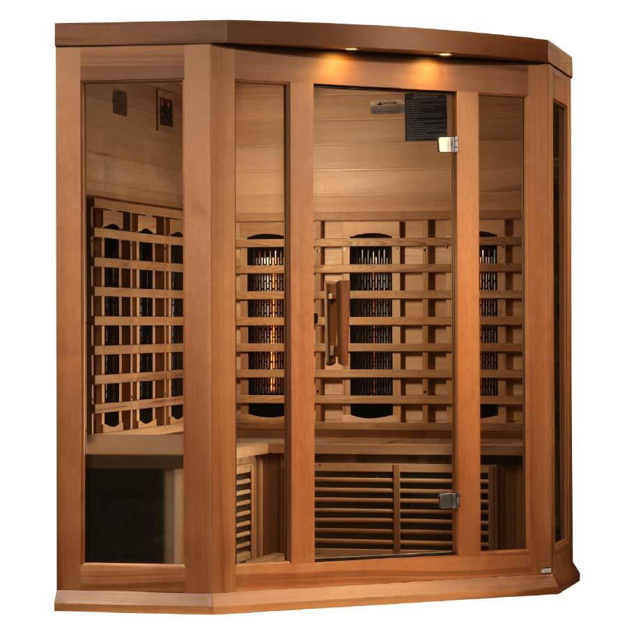 Maxxus 3-Person Corner Full Spectrum Infrared Sauna - Canadian Red Cedar - Wish Rock Relaxation