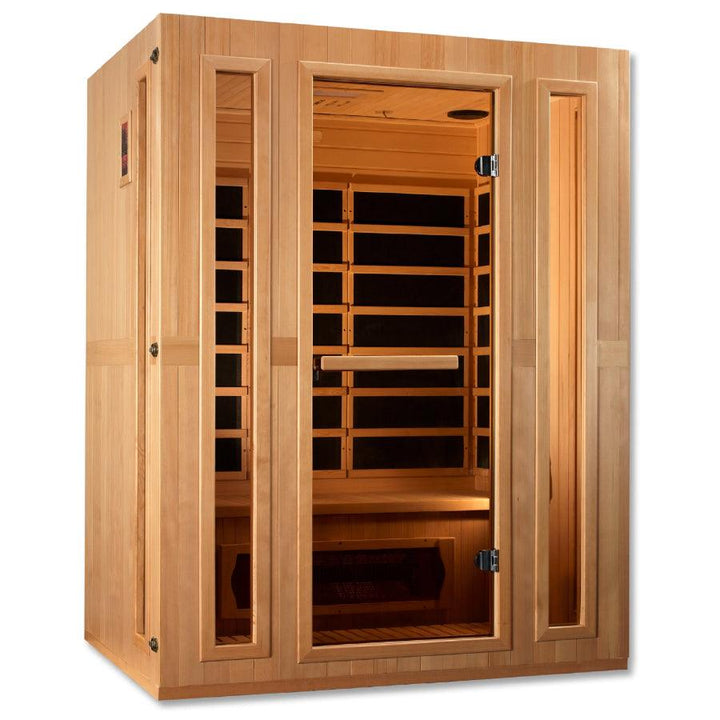 Maxxus "Trinity" Dual Tech 3-Person Corner Low EMF FAR Infrared Sauna - Canadian Hemlock - Wish Rock Relaxation