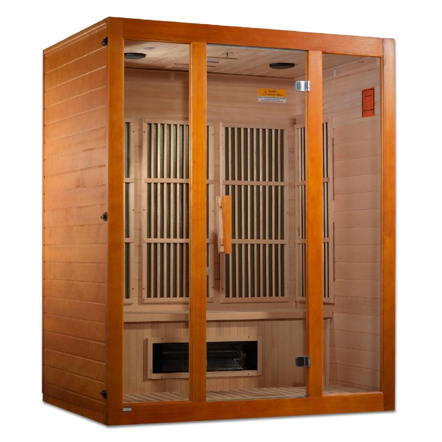 Maxxus "Alpine" Dual Tech 3-Person Corner Low EMF FAR Infrared Sauna - Canadian Hemlock - Wish Rock Relaxation