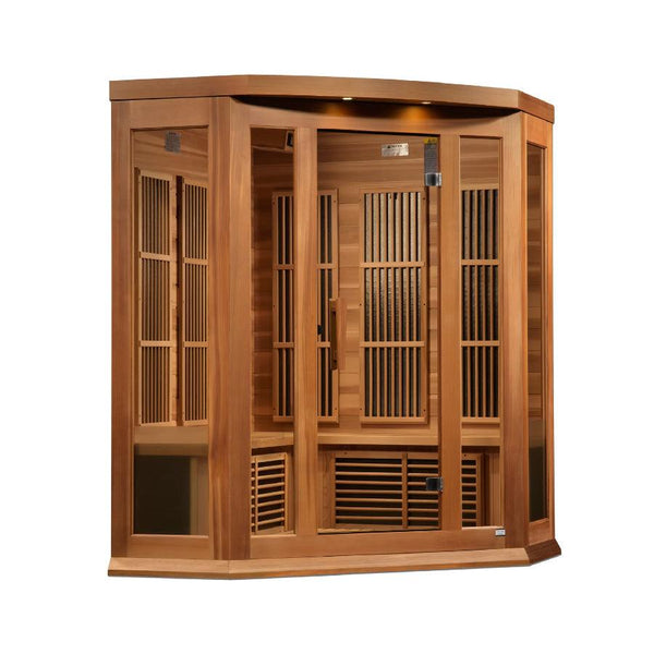 Maxxus "Avignon Edition" 3-Person Corner Near Zero EMF FAR Infrared Sauna - Canadian Red Cedar - Wish Rock Relaxation