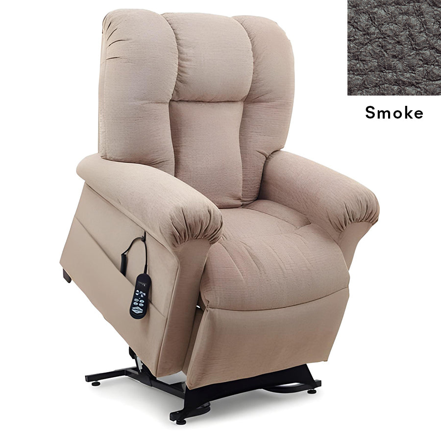 UltraComfort UC520-M Sol Medium Large 2 Zone (375#) Zero Gravity Lift Chair in Scrumptious Fabric Almond with Smoke swatch on upper right corner