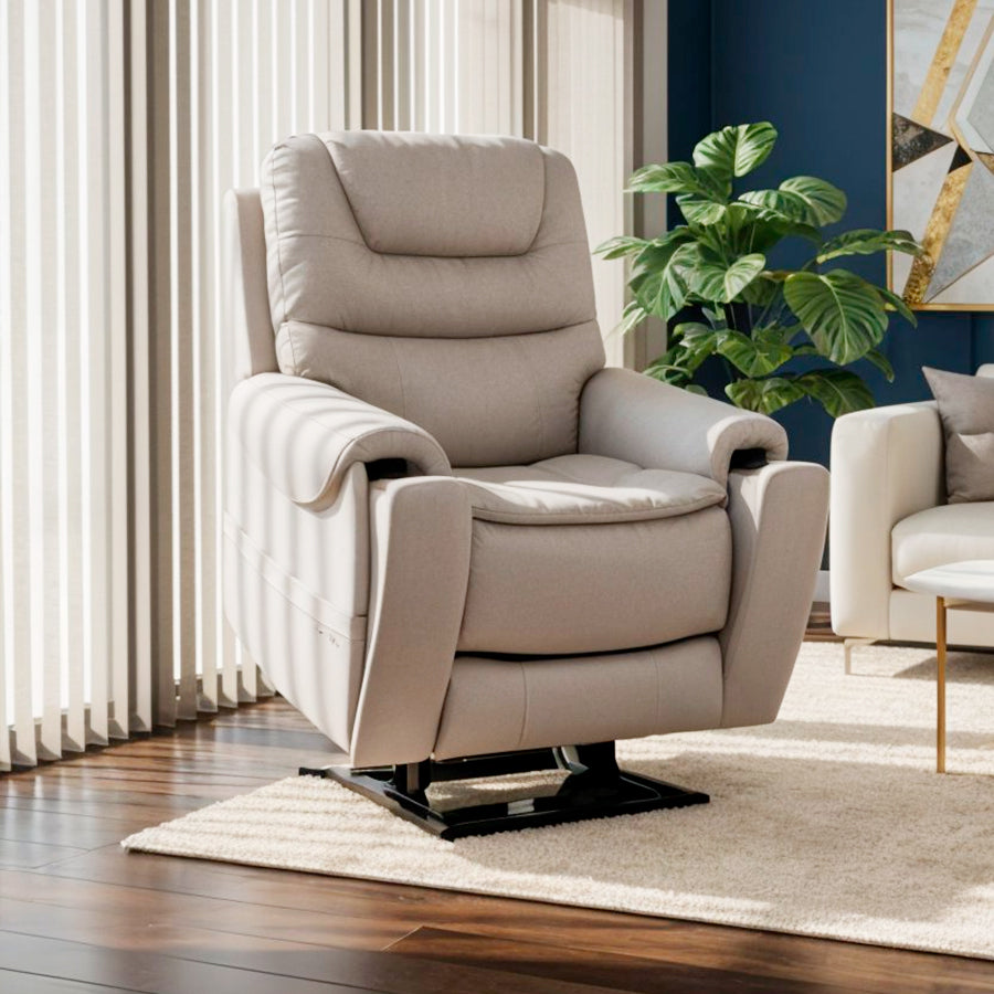 Mega Motion MM-3900 iNFI Elite large infinite position lift chair in dove in modern living room from Wish Rock Relaxation.