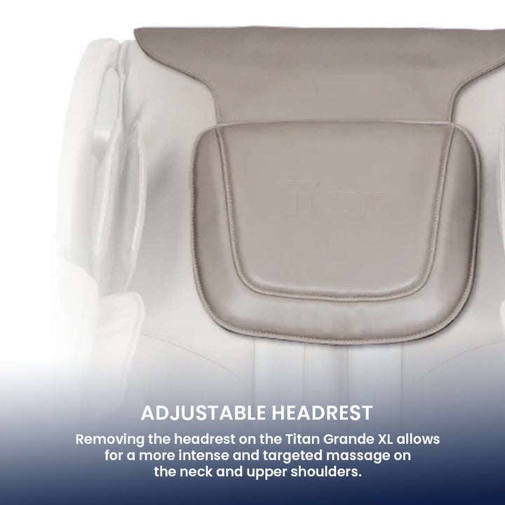 Titan Grande XL 3D Massage Chair with removable headrest for targeted neck and upper shoulder massage from Wish Rock Relaxation.
