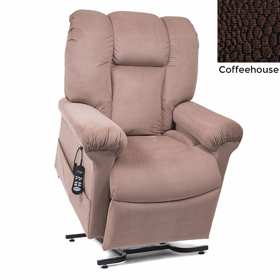 UltraComfort UC520-M Sol Medium Large 2 Zone (375#) Zero Gravity Lift Chair in Scrumptious Fabric Almond with Coffeehouse swatch on upper right corner