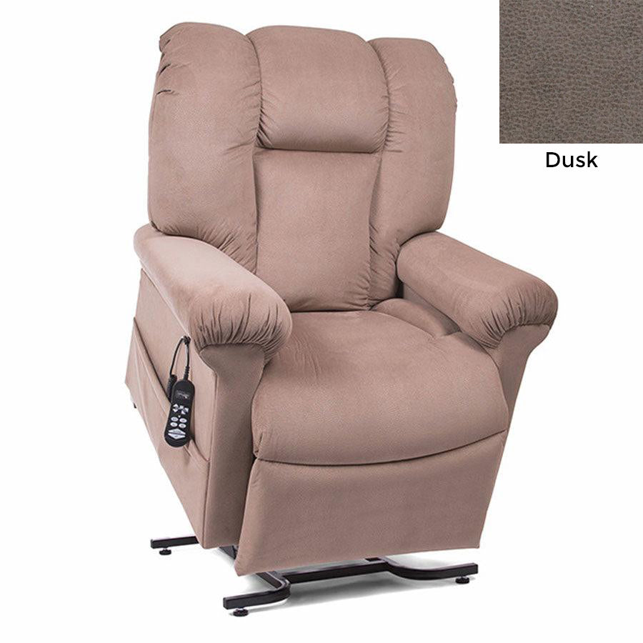 UltraComfort UC520-M Sol Medium Large 2 Zone (375#) Zero Gravity Lift Chair in Scrumptious Fabric Almond with Sinda Fabric Dusk swatch on upper right corner