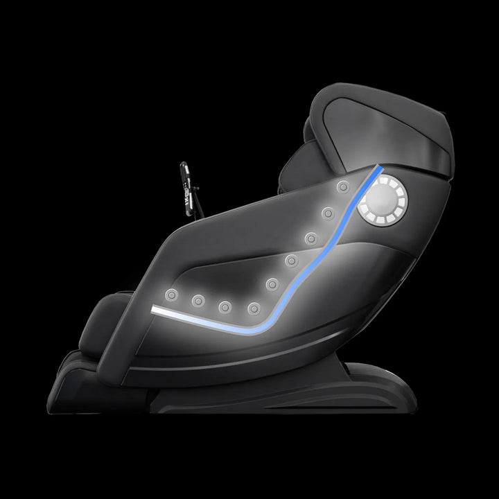 Osaki OS-Hiro LT Massage Chair in black showing L-track massage path with embedded node lights