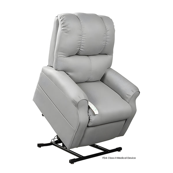 Mega Motion MM-2001 Pocono 3 Position Lift Chair in Cement upholstery shown in the lifted position from Wish Rock Relaxation.