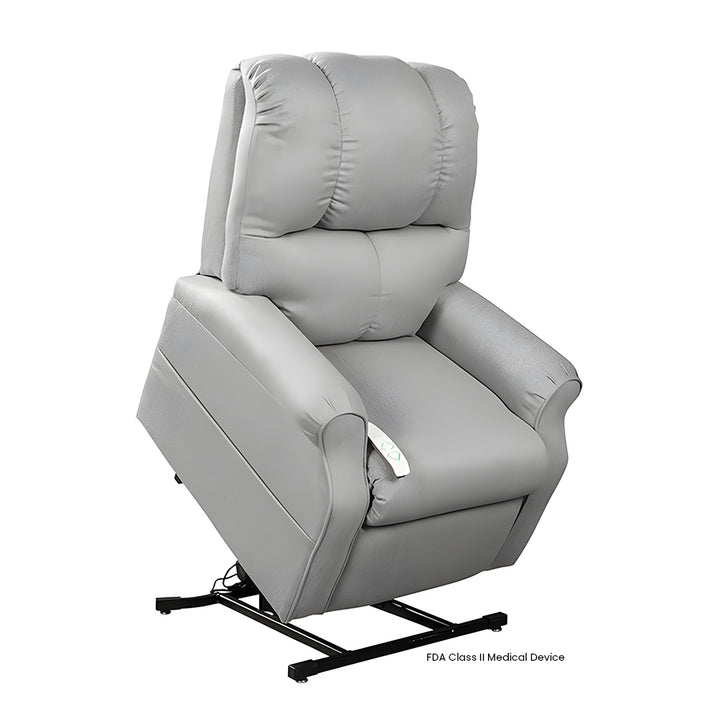 Mega Motion MM-2001 Pocono 3 Position Lift Chair in Cement upholstery shown in the lifted position from Wish Rock Relaxation.