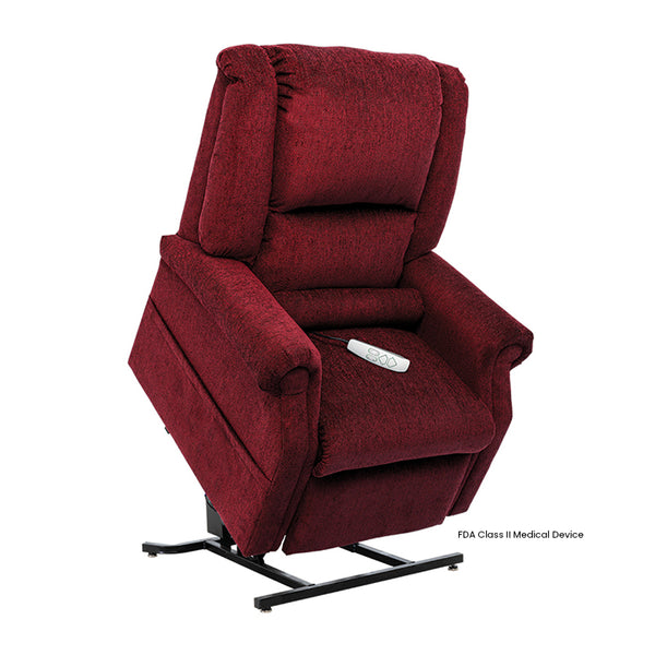 Mega Motion MM-201 iNFI ATTAIN Infinite Position Lift Chair in Merlot fabric with lift assist function from Wish Rock Relaxation.