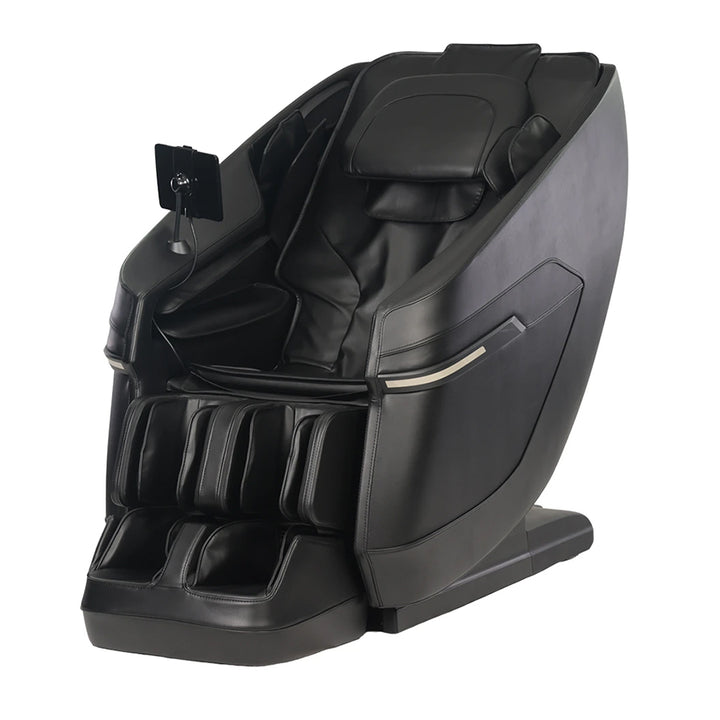 Kyota Zenyu M338 Massage Chair in black viewed from above showing seat, armrests, and leg massage compartments.