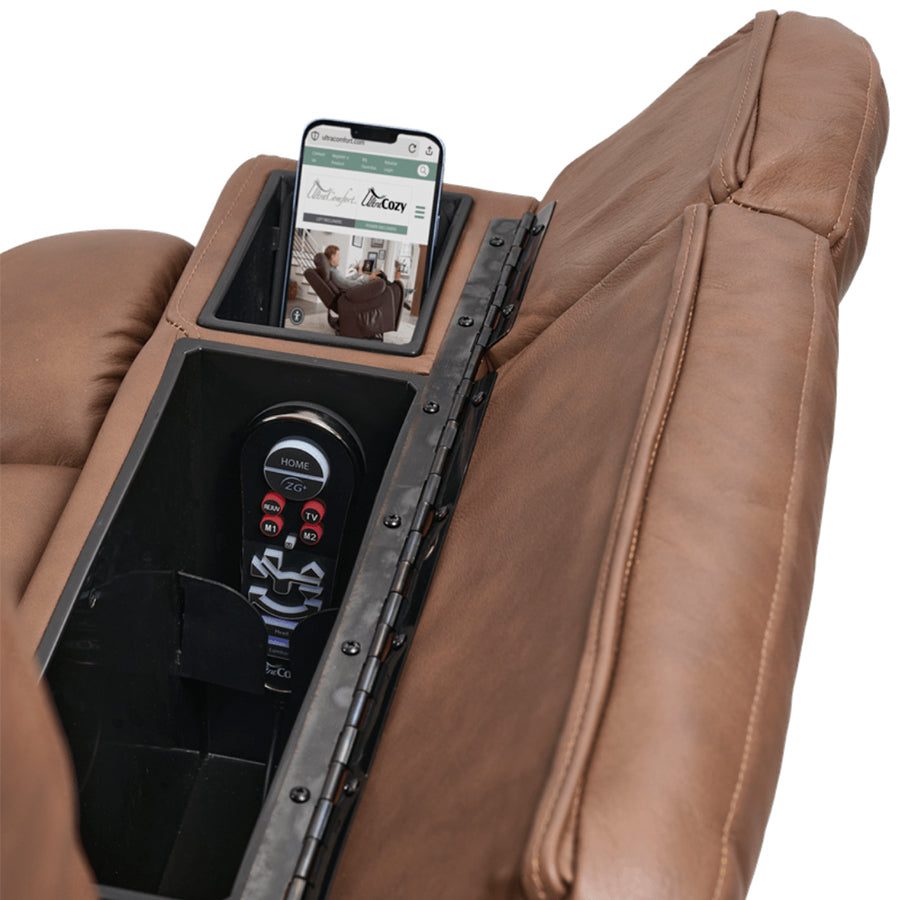 UltraCozy UC677 by UltraComfort™ Medium 5-Zone Power Recliner - with convenient Storage Compartments, remote holder and wireless charging for your devices.
