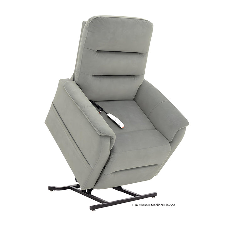 Mega Motion MM-4020 Arula Lift Chair in Dove upholstery shown in the lifted position