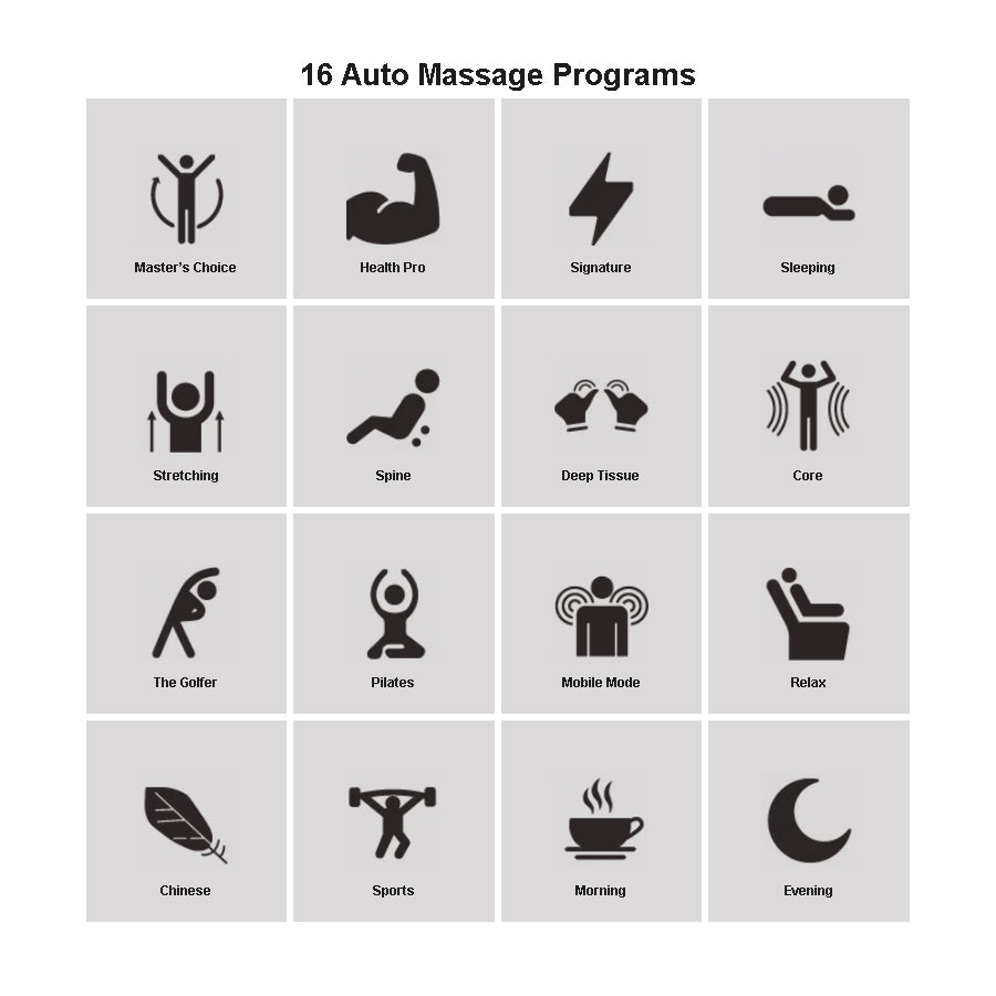 Osaki Platinum Ai Xrest 4D Massage Chair showing 16 auto massage programs for full body care.