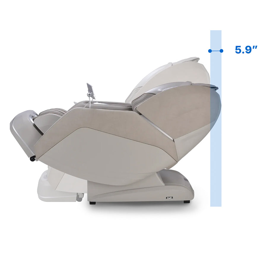 Osaki Manhattan Duo Mech 4D Massage Chair in taupe shown in zero wall recline position with 5.9
