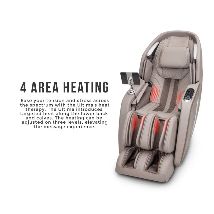 Osaki OP-4D Ultima Massage Chair with red highlights showing 4-zone heating in back and calves
