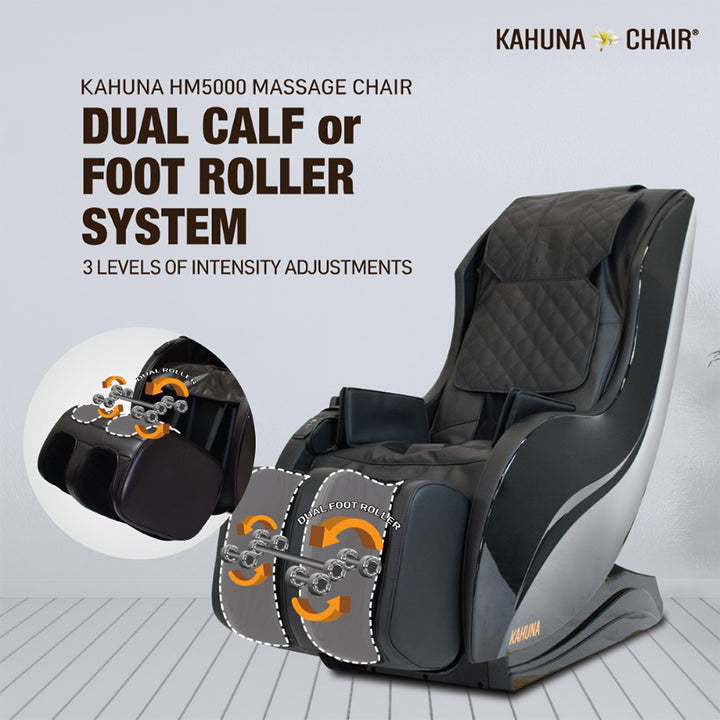 Kahuna HM-5000 massage chair with dual calf and foot roller system from Wish Rock Relaxation.