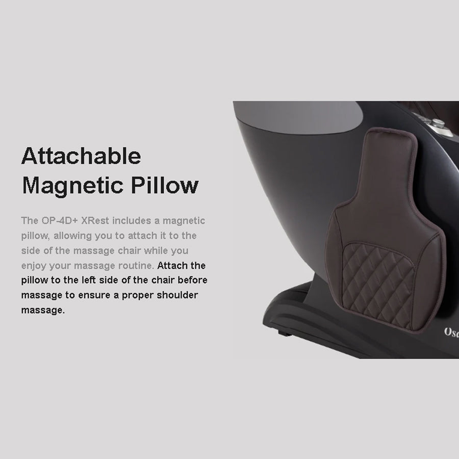 Osaki Platinum Ai Xrest 4D Massage Chair with attachable magnetic shoulder pillow for precise massage.