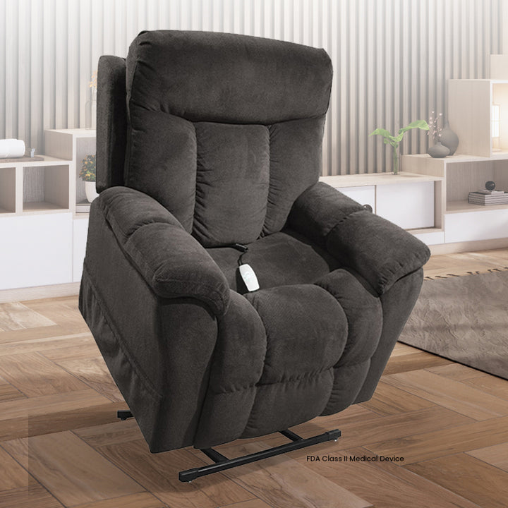 Mega Motion MM-5300 Trio Grande Domain Large 3 Position Lift Chair in Iron color; Lifestyle image in a neat and tidy room from Wish Rock Relaxation