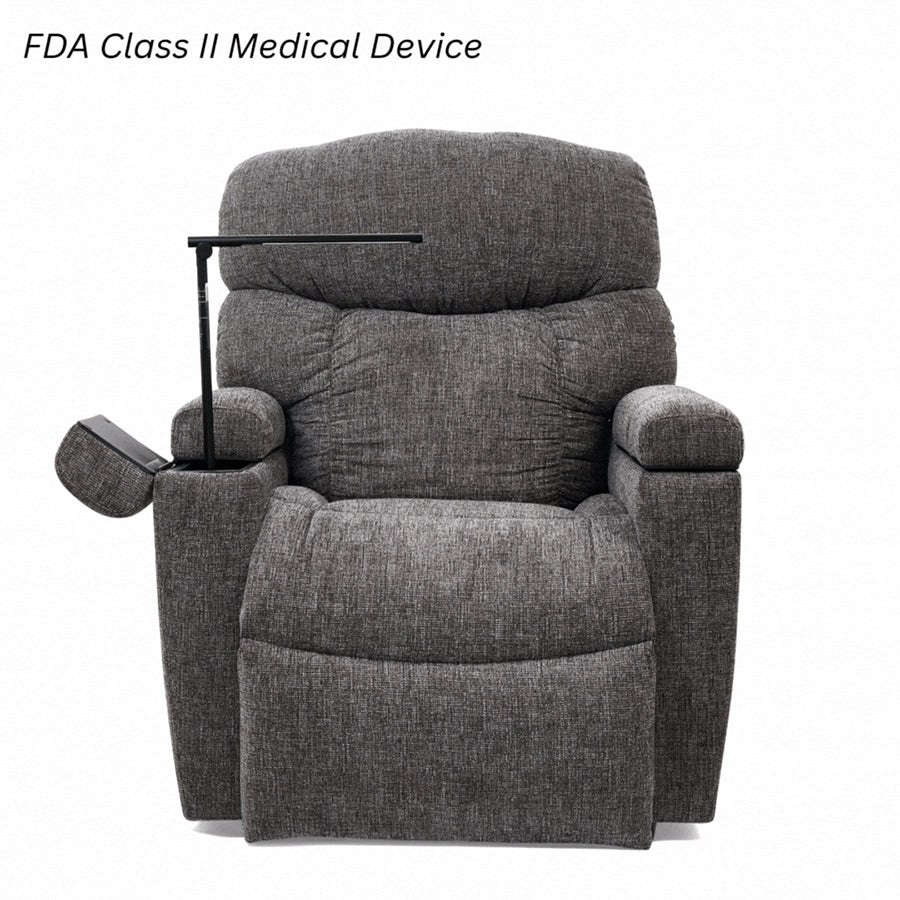UltraComfort™ UC576 Alora Medium 5-Zone Power Lift Chair w/ Nirvana Heat-Massage in asher with plush upholstery and FDA Class II medical device labeling.