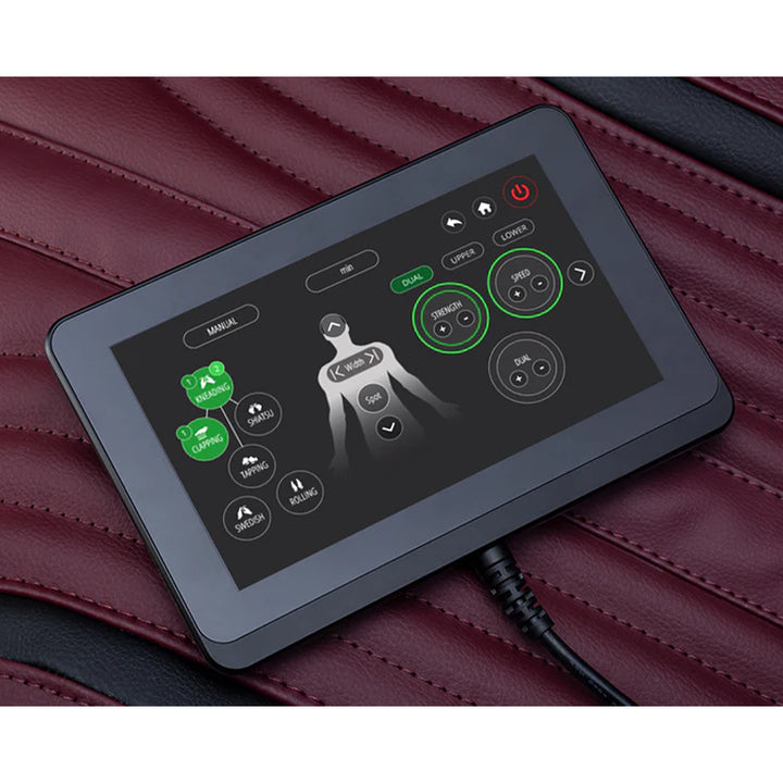 Ogawa Master Drive DUO 4D+3D Massage (OG 8900) Chair touchscreen showing manual massage settings and strength controls.