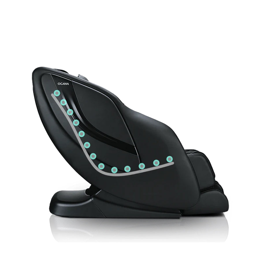 Ogawa Refresh L 2D Massage Chair (OG 5500) in black showing L-track roller path from Wish Rock Relaxation