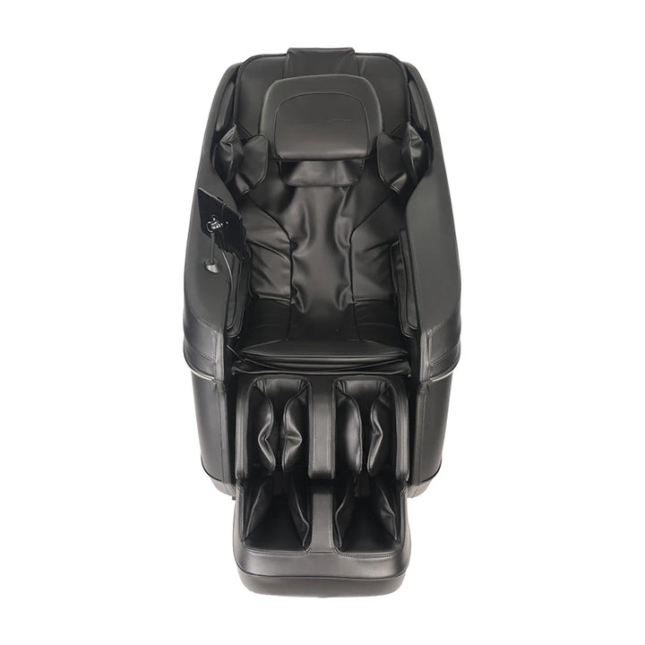 Kyota Zenyu M338 Massage Chair in black with tablet mount, side LEDs, and full foot and calf massage setup from Wish Rock Relaxation.