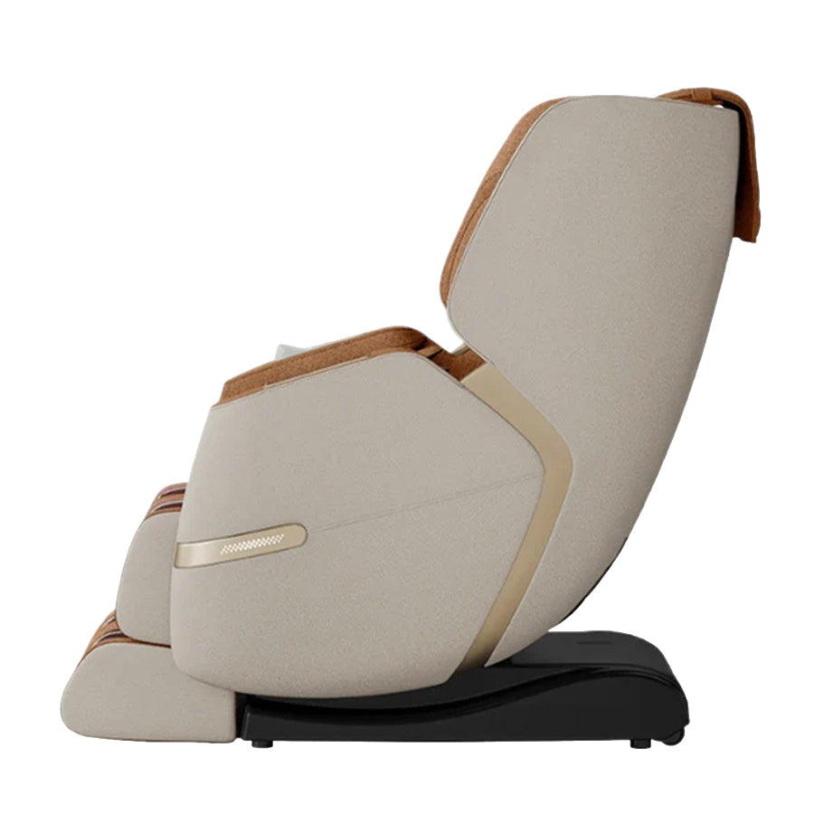 Positive Posture Solara Massage Chair in butterscotch shown from side with streamlined curved back design