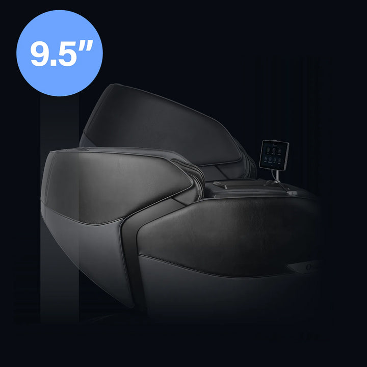 Osaki Trion Flex Duo 4D+3D Massage Chair in black. Reclined side view showing 9.5-inch space-saving design.