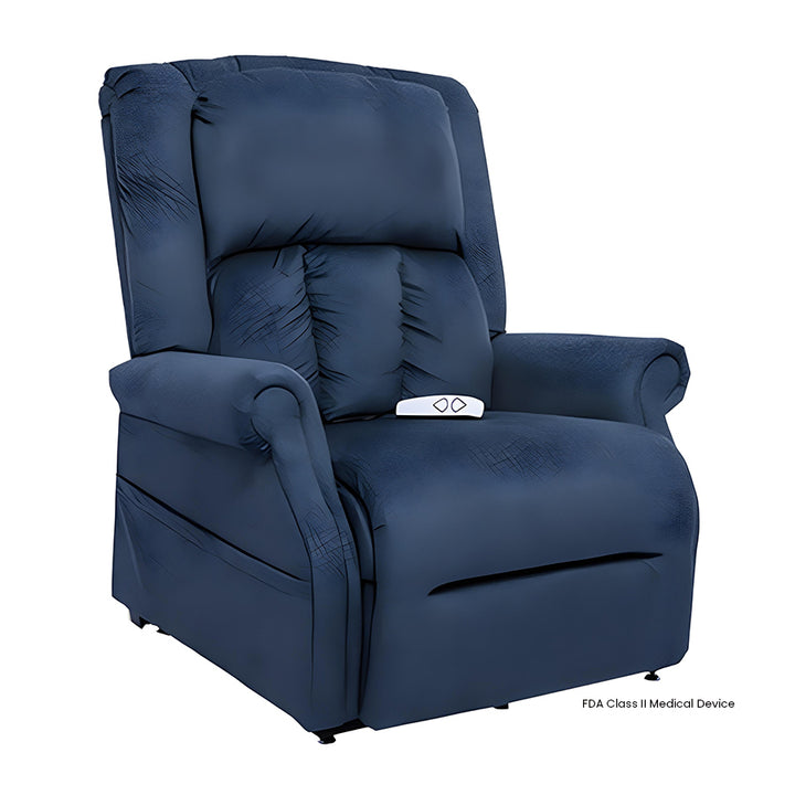 Mega Motion MM-7001 Vance 3 Position XL Lift Chair in Blue Color in an upright sitting position