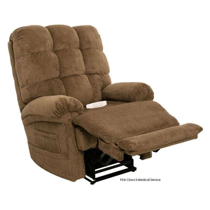 Ultimate Power Recliner Venus NM-1652SO Infinite Position Lift Chair in Nutmeg color showcasing the raised legrest while in a sit position