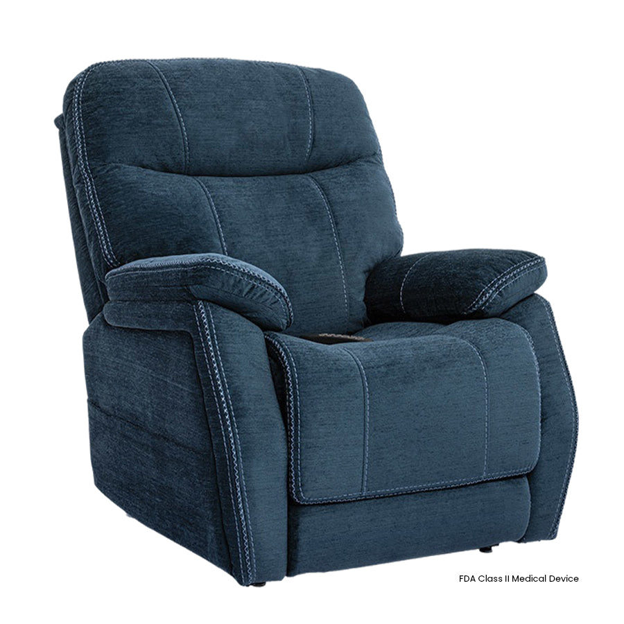 Mega Motion MM-3710 iNFI ELITE Lay-Flat Infinite Position Lift Chair in Navy color upright sitting position