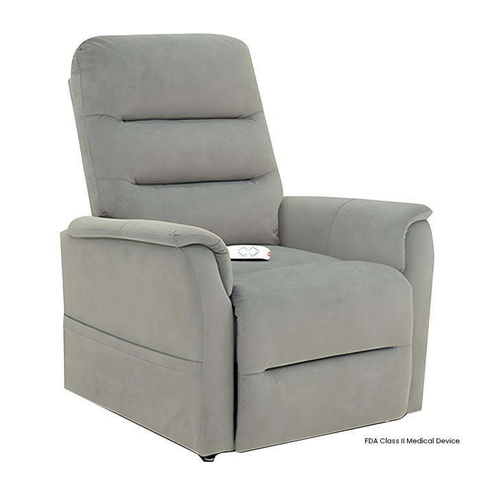 Mega Motion MM-4020 Arula Lift Chair in Dove color shown in an upright seated position.