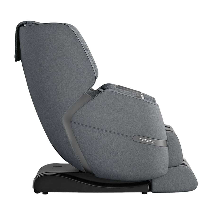 Positive Posture Solara Massage Chair in pewter shown from side with streamlined curved back design