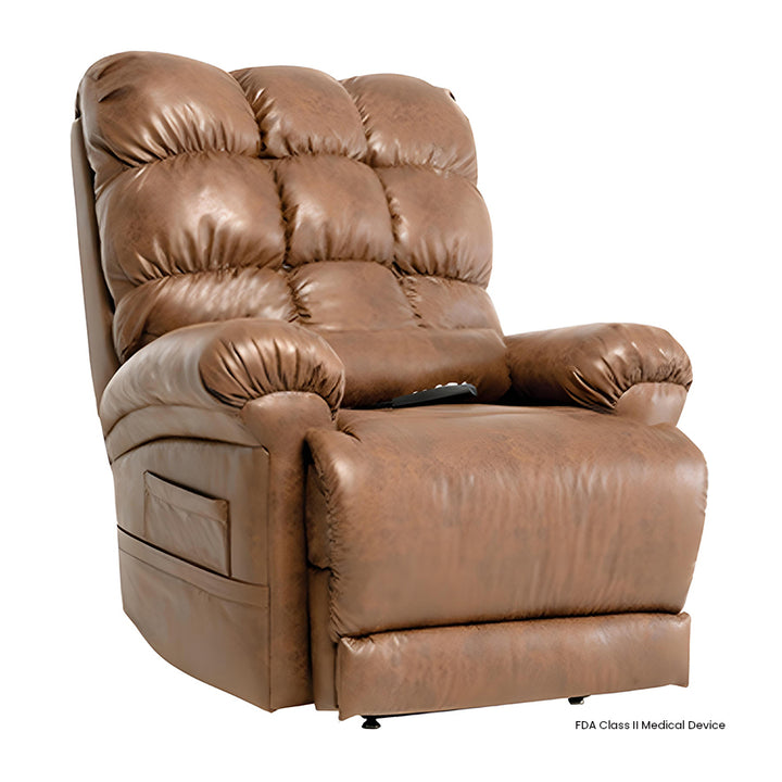 Mega Motion MM-1652 Watford Infinite Position Power Lift Chair in Honey color shown in an upright seated position.