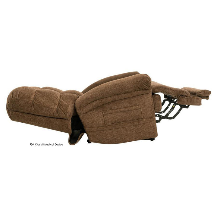 Ultimate Power Recliner Venus NM-1652SO Infinite Position Lift Chair in Nutmeg color showcasing Trendelenburg position where the legs are raised higher than the chest to help alleviate swelling caused by edema