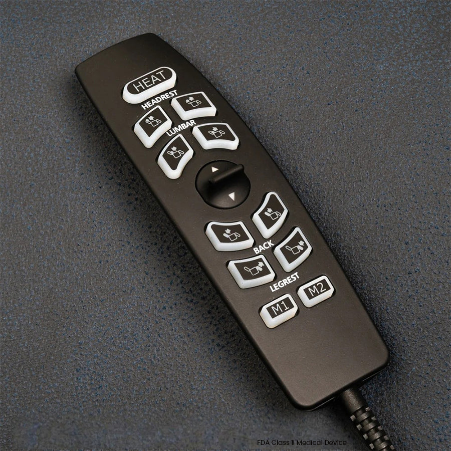 Mega Motion MM-3975 iNFI Elite Infinite Position Leather Lift Chair remote with heat and position controls