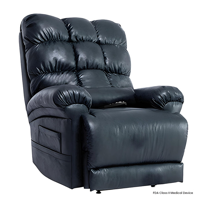Mega Motion MM-1652 Watford Infinite Position Power Lift Chair in Navy color shown in an upright seated position.