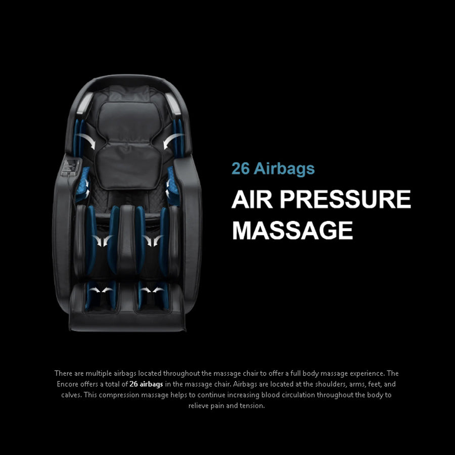 Osaki OS-Pro 4D Encore Massage Chair with 26 airbags for full-body air pressure massage.