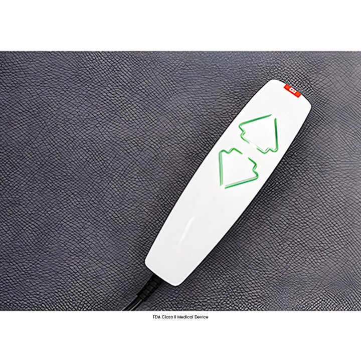 Mega Motion MM-4020 Arula Lift Chair close-up of the two-button remote, designed for simple position control.
