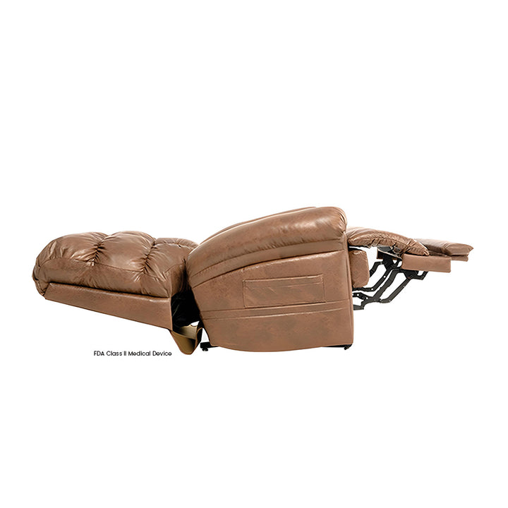 Mega Motion MM-1652 Watford Infinite Position Power Lift Chair in Honey color shown fully reclined in a lay-flat sleep position.