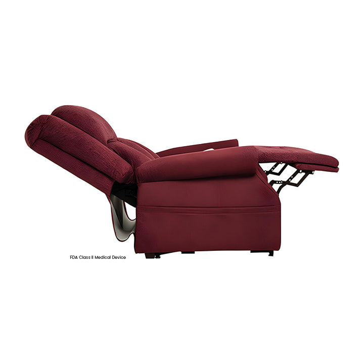 Mega Motion MM-7001 Vance 3 Position XL Lift Chair in Wine Color in a Lay-Flat position which allows the muscles to relax, allowing your discs that separate your vertebrae to expand.